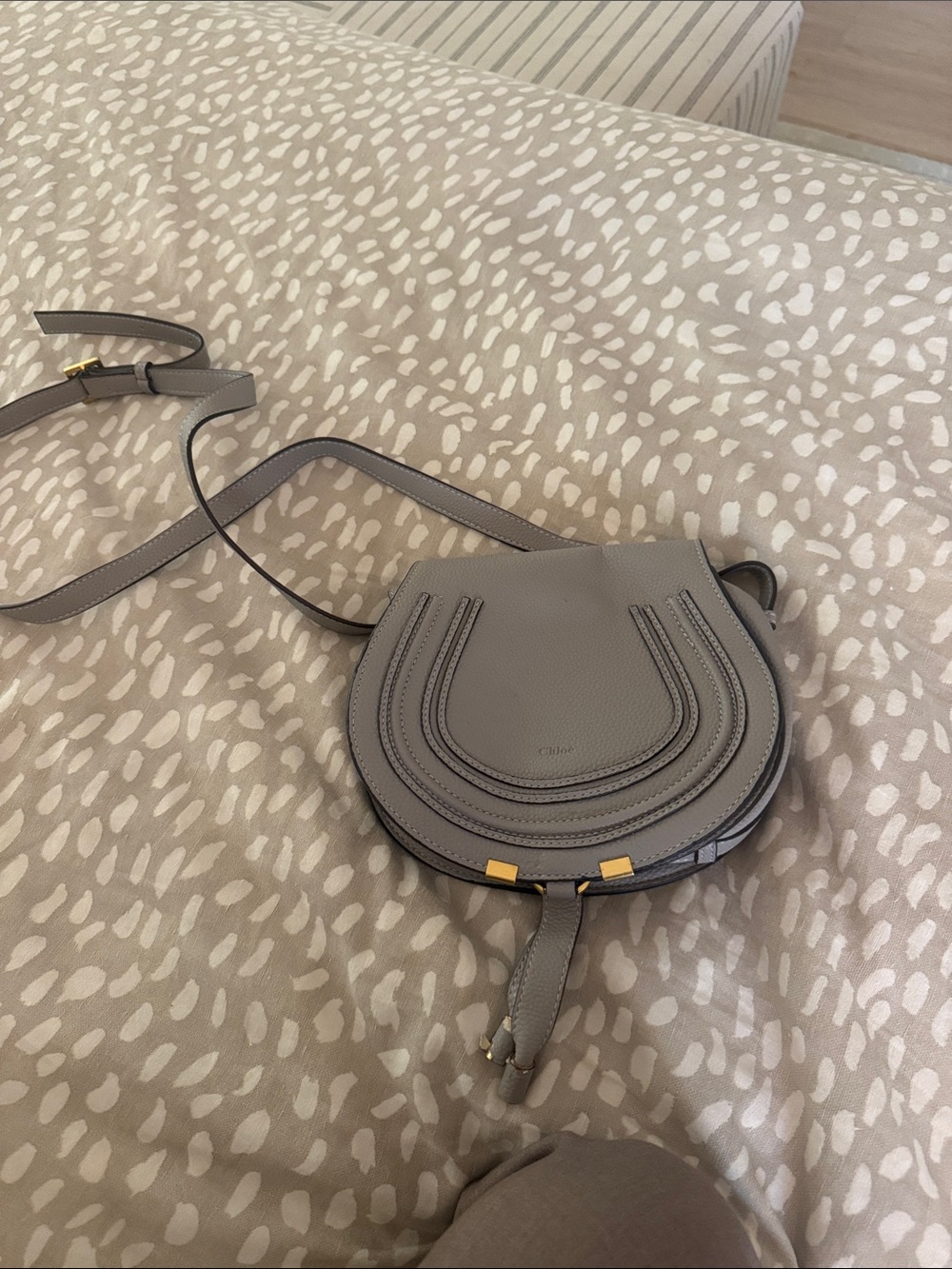 Source Unknown Gray Crossbody Saddle Bag with Gold Accents